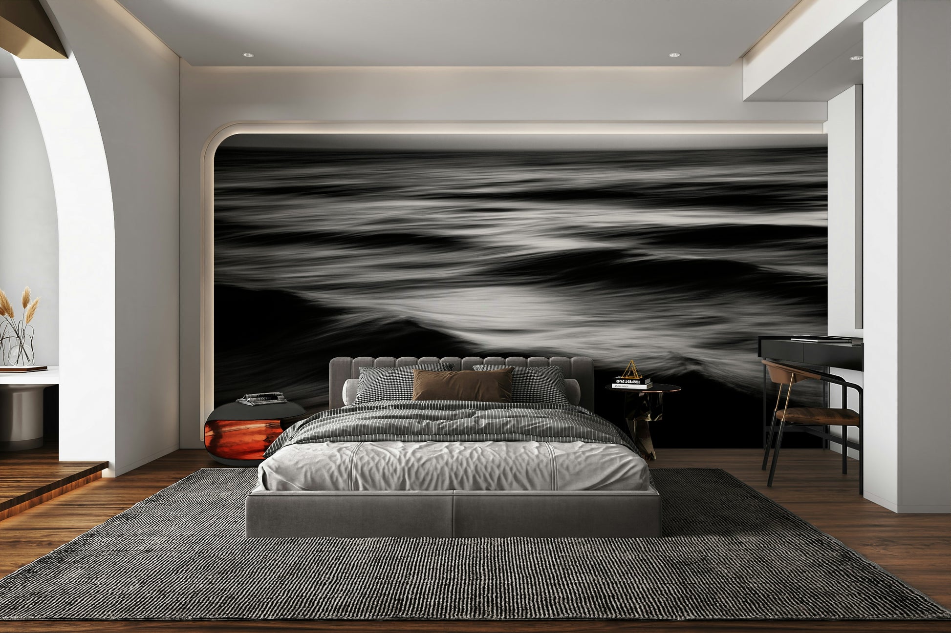 A contemplative wave texture wallpaper mural for a feature wall.

