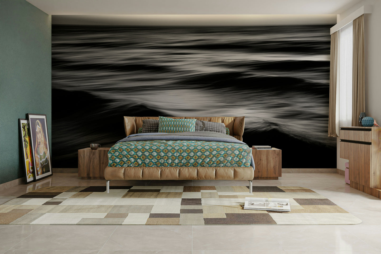 A graceful subtle pattern wall mural in cool, natural tones.

