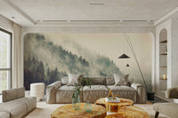 A contemplative misty hillside wallpaper mural for a feature wall.

