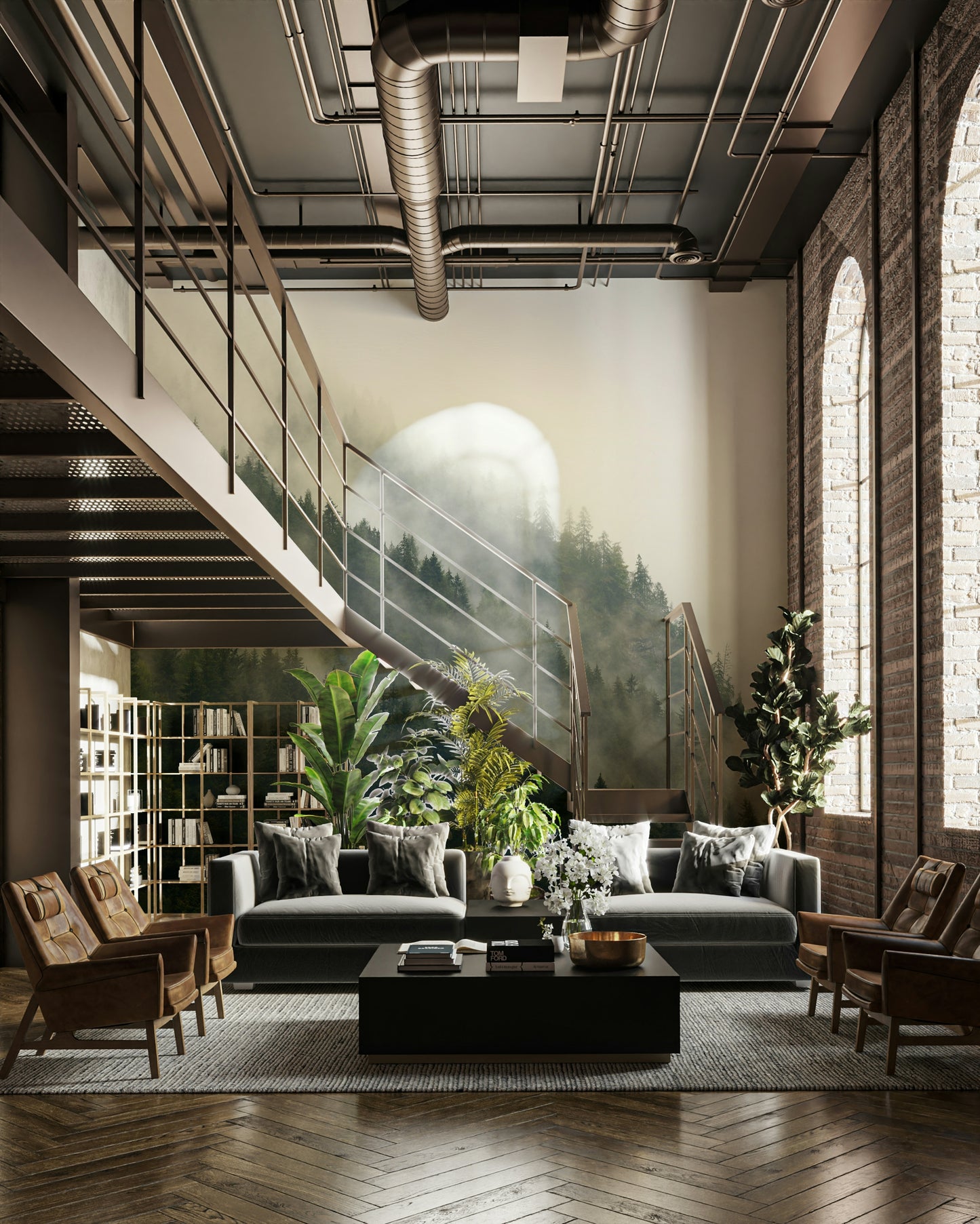 A classic forest wallpaper for walls with a misty theme.

