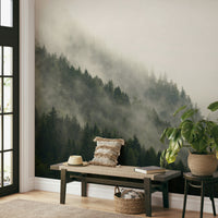 A calming serene mountain wallpaper mural that defines a space.


