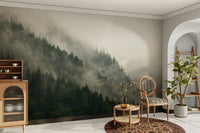 A graceful subtle tree wall mural in cool, natural tones.

