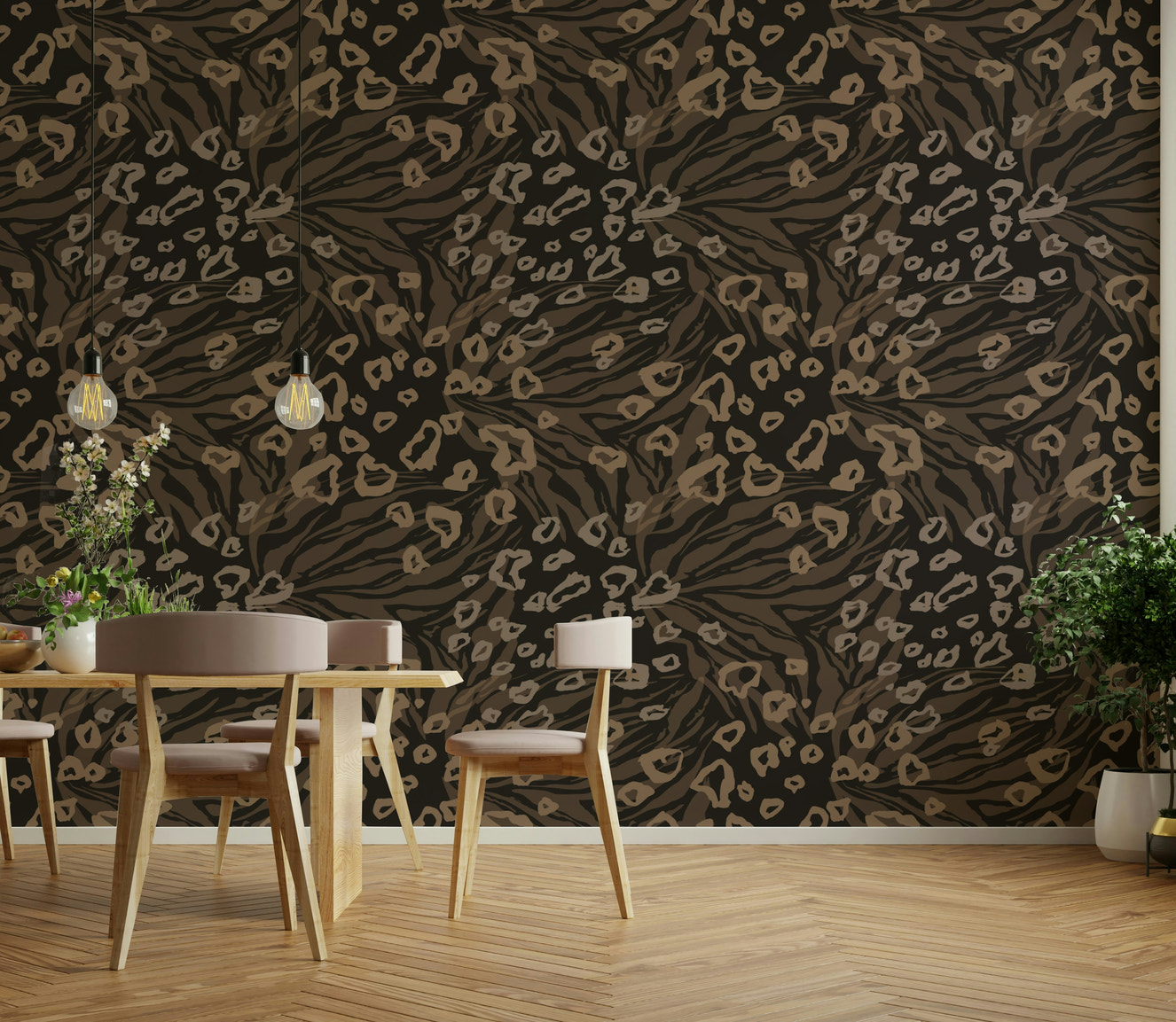 A beautiful textured wildlife wallpaper mural for a modern home.

