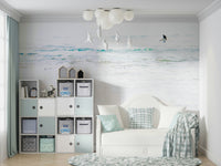 A calming water movement wallpaper mural that defines a space.

