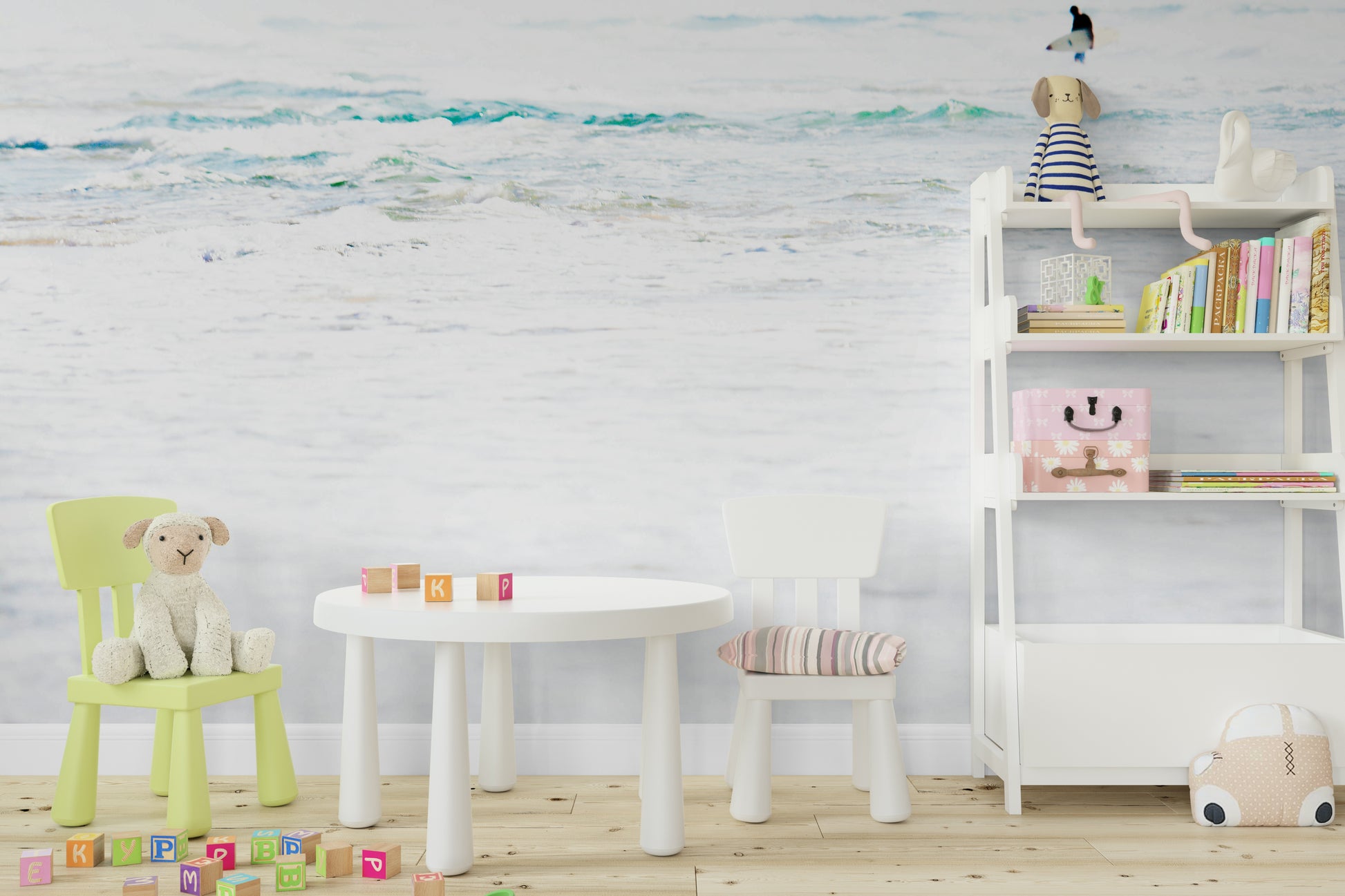 An artistic nature seascape mural for home decor.

