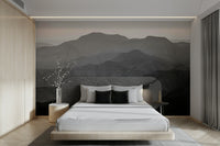 An artistic scenic landscape mural on minimalist wallpaper.

