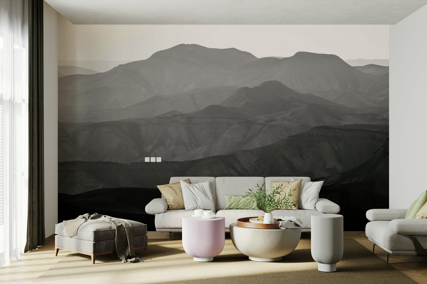 An artistic nature escape mural for home decor.

