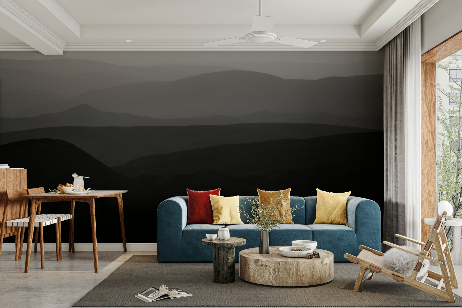 A calming desert theme wallpaper mural that defines a space.

