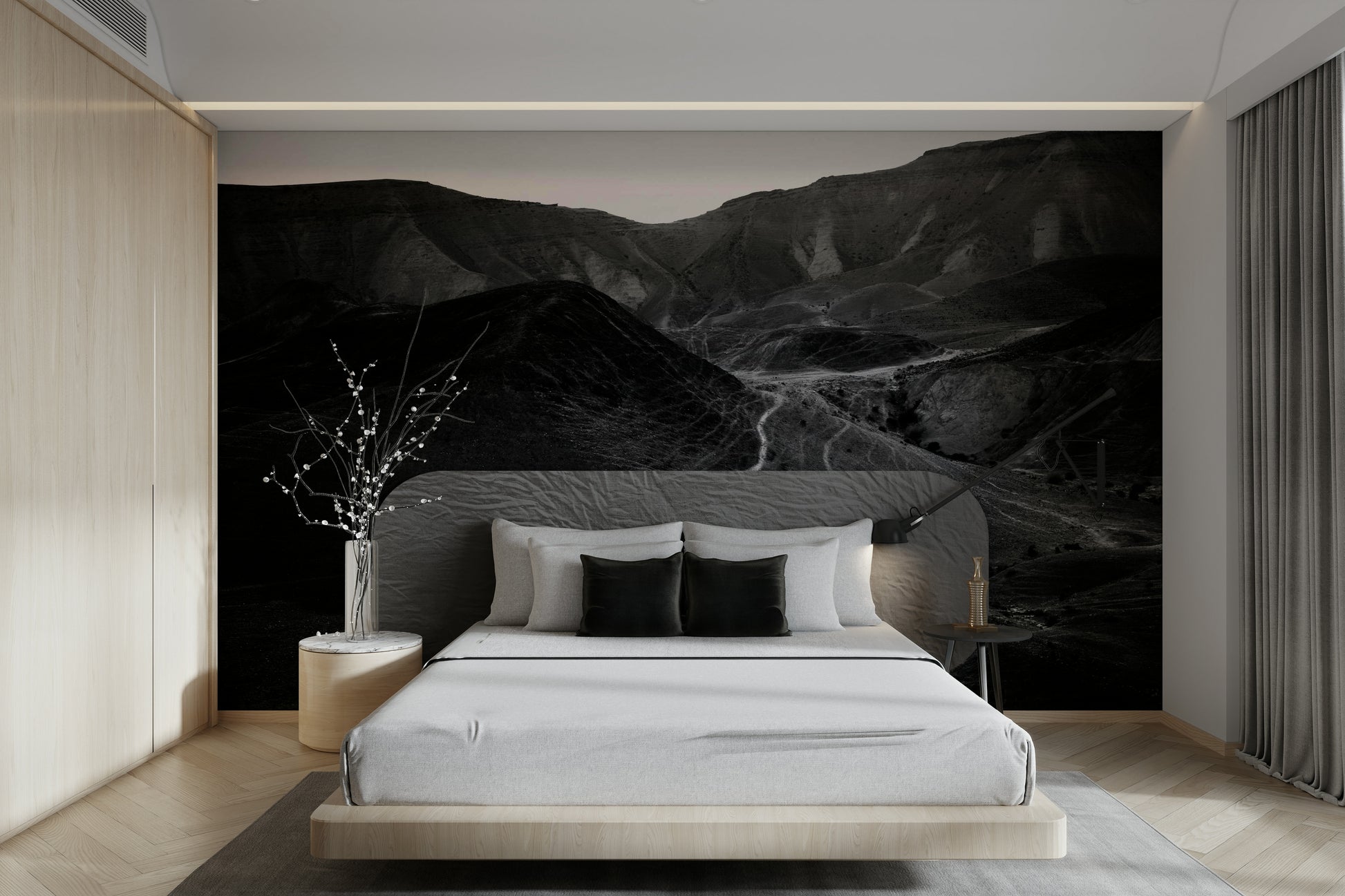 A calming desert theme wallpaper mural that defines a space.

