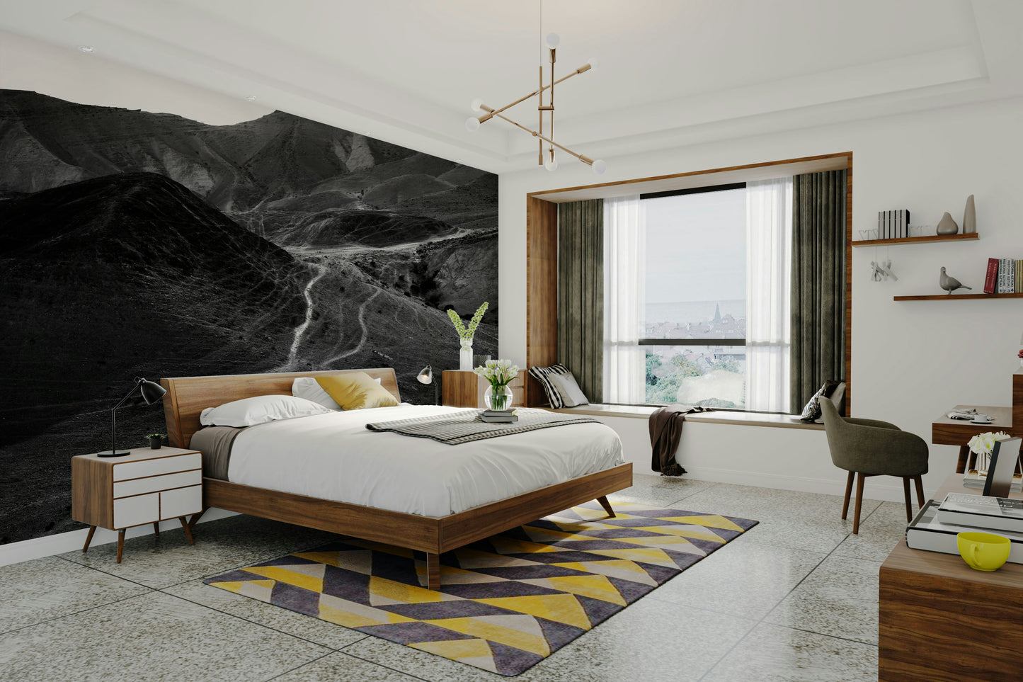 A beautiful panoramic view wall mural for a living room.

