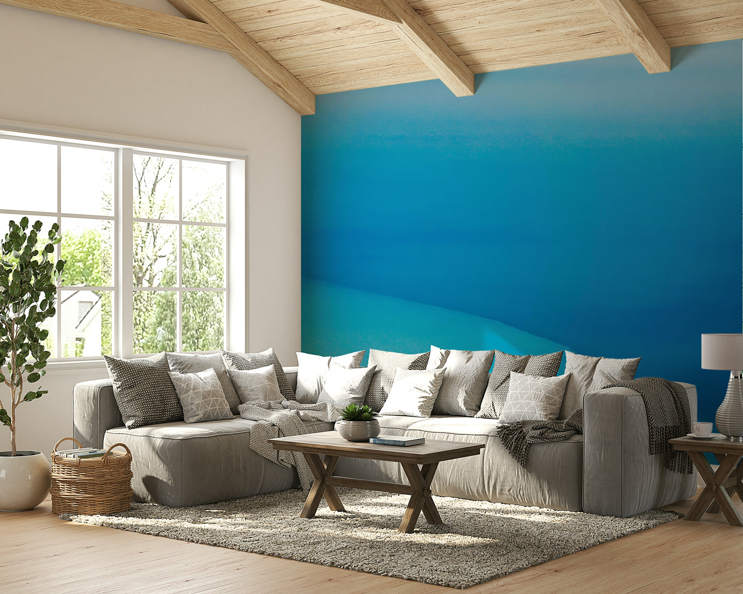 A contemplative Dead Sea view wallpaper mural for a feature wall.

