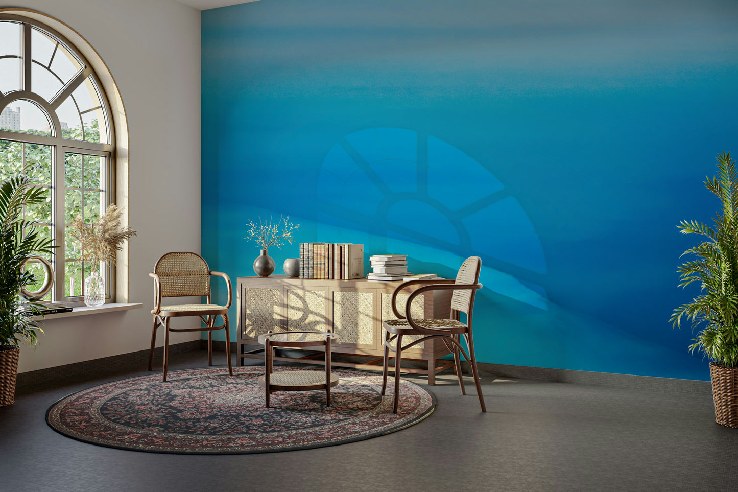 A calming desert theme wallpaper mural that defines a space.

