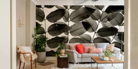 A beautiful modern art wall mural of delicate leaves.

