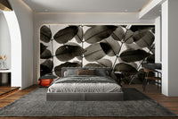 A graceful subtle leaf wall mural in cool, natural tones.

