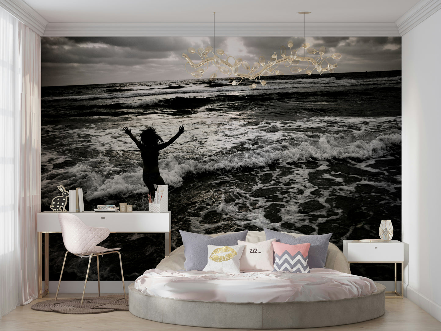 A contemplative pure joy wallpaper mural for a feature wall.

