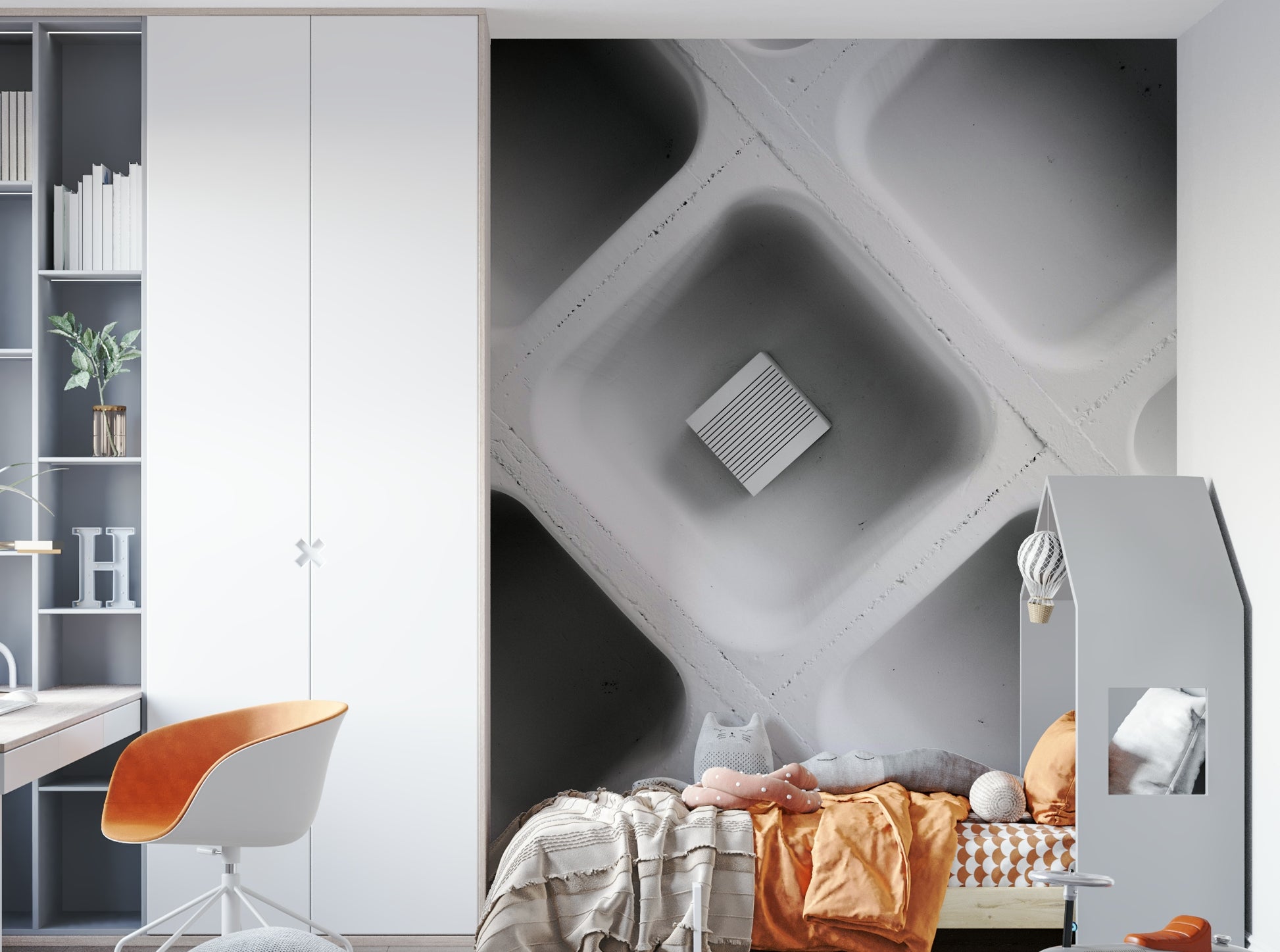 A graceful subtle texture wall mural in cool, peaceful tones.

