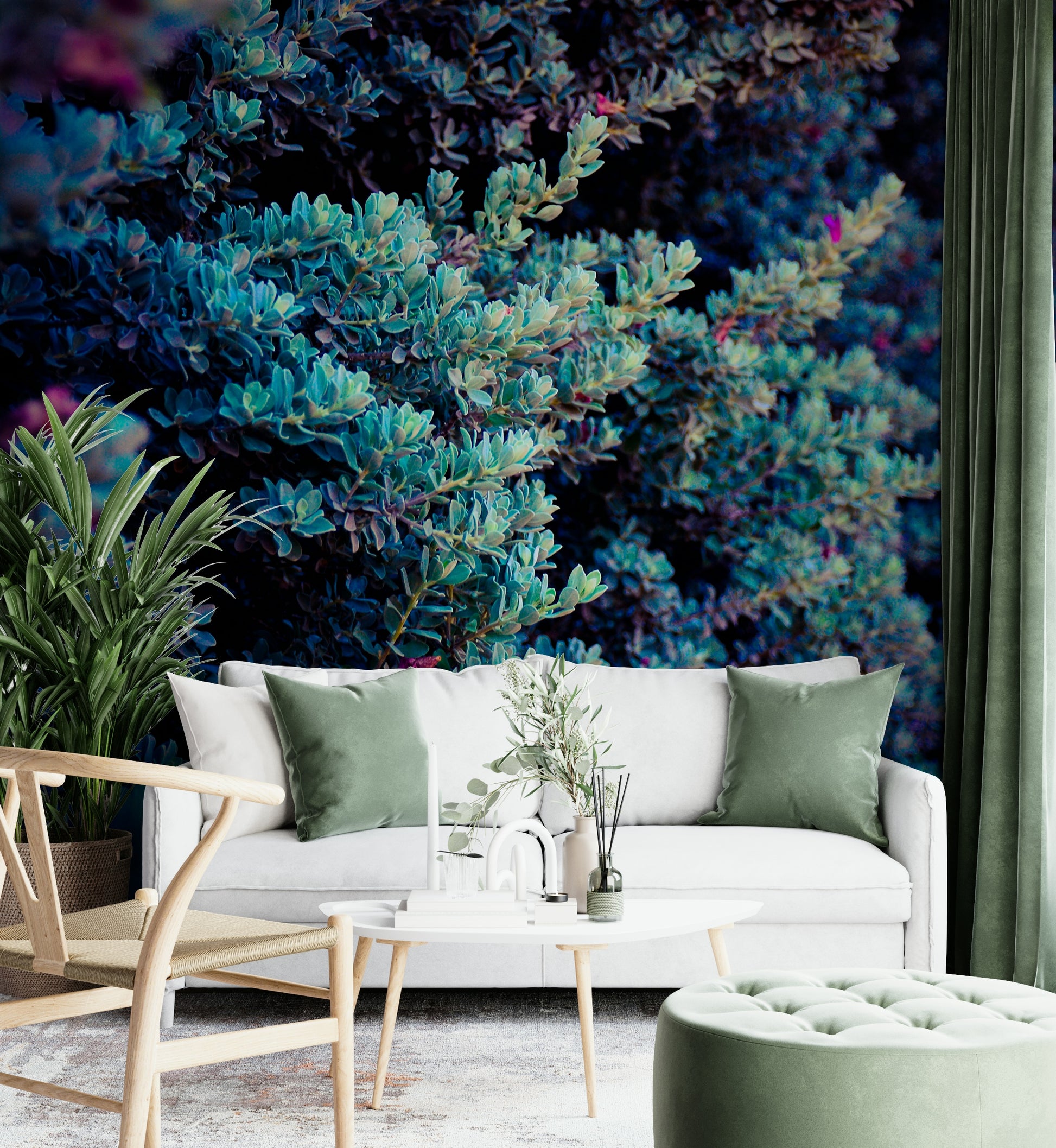 A peaceful spring blossom mural on decorative wallpaper.

