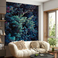 A calming serene garden wallpaper mural that defines a space.

