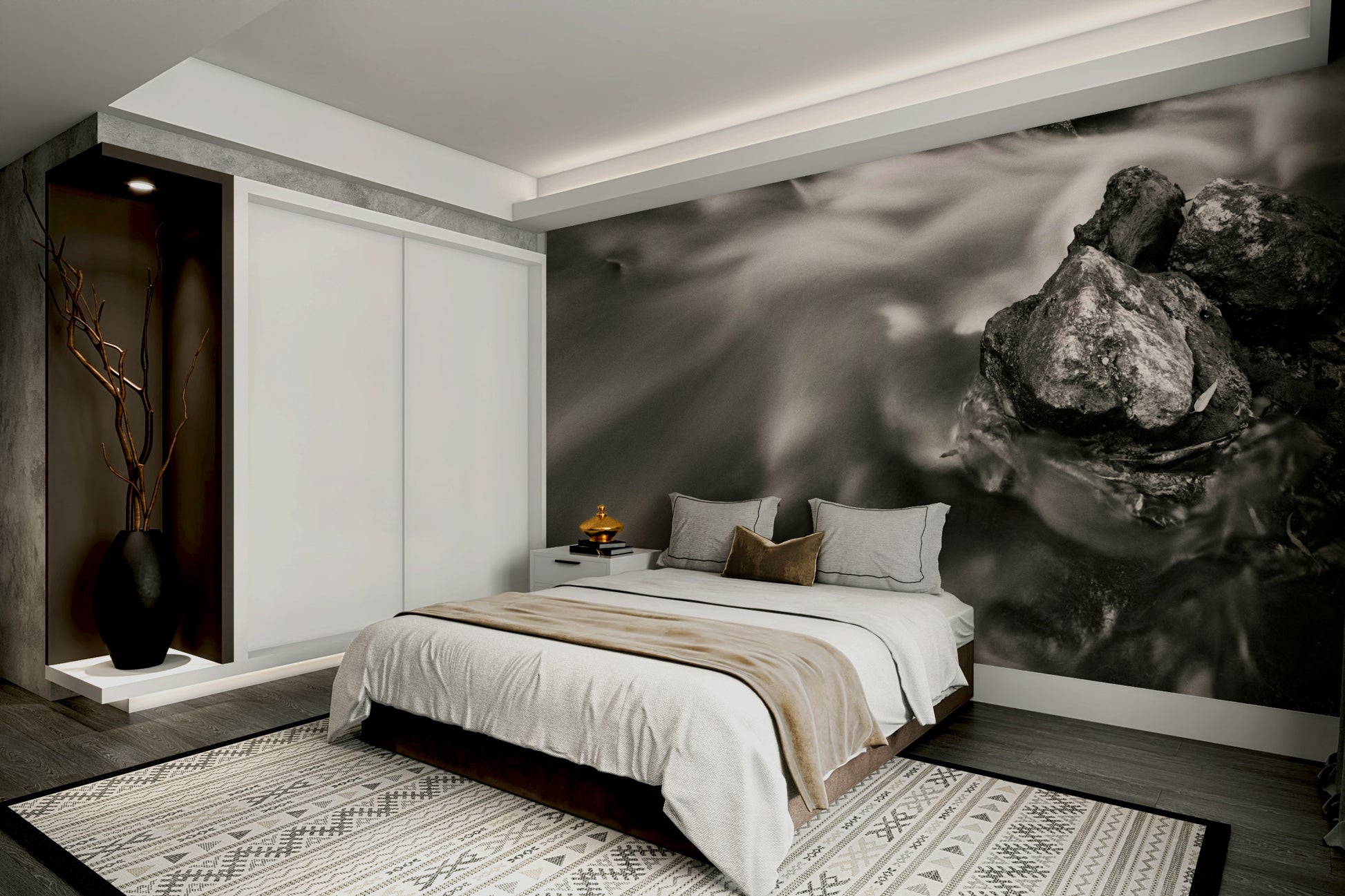 An artistic nature landscape mural for home decor.

