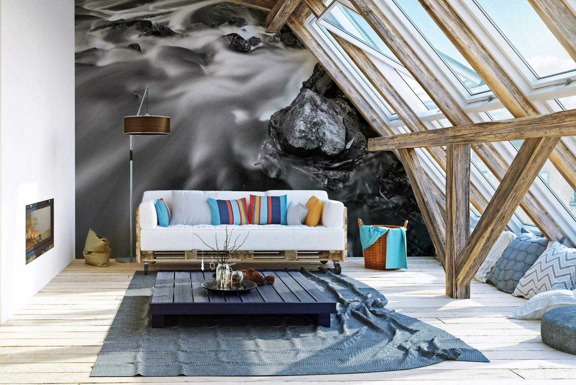 A contemplative woodland stream wallpaper mural for a feature wall.

