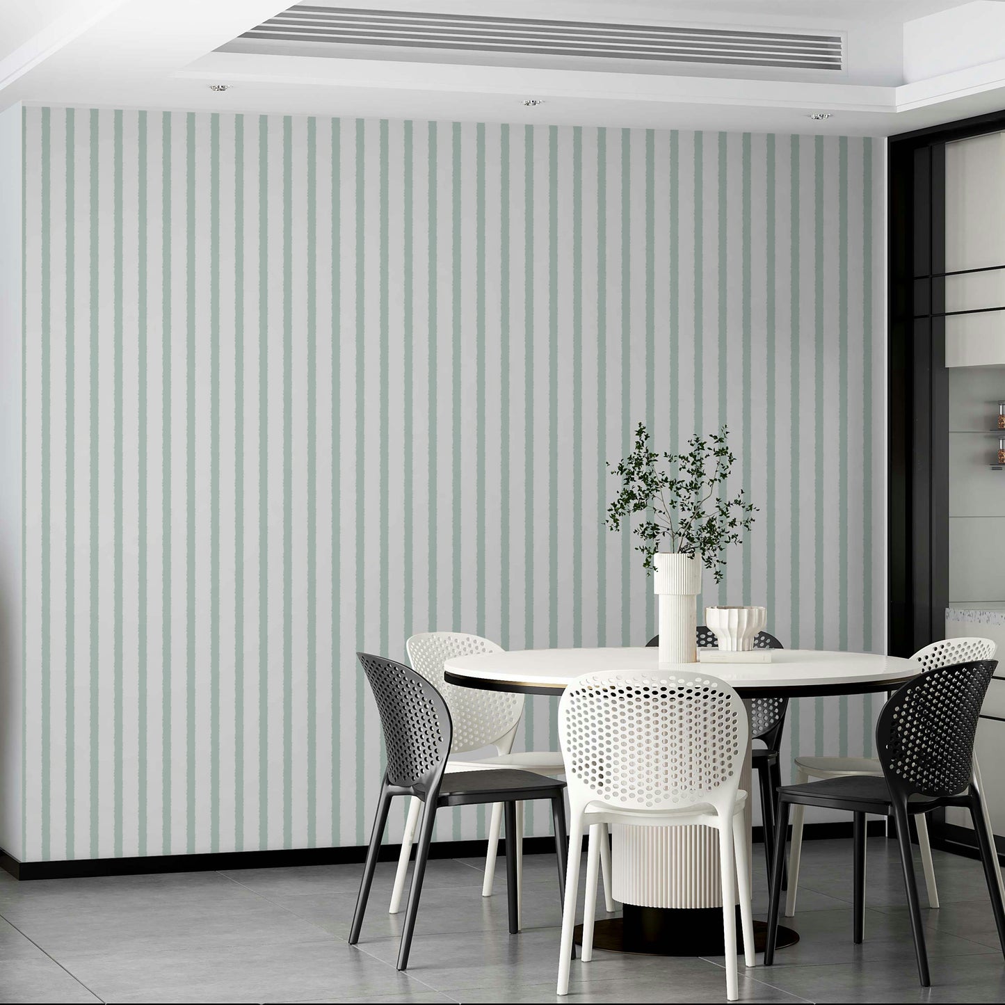 A peaceful striped pattern mural on decorative wallpaper.

