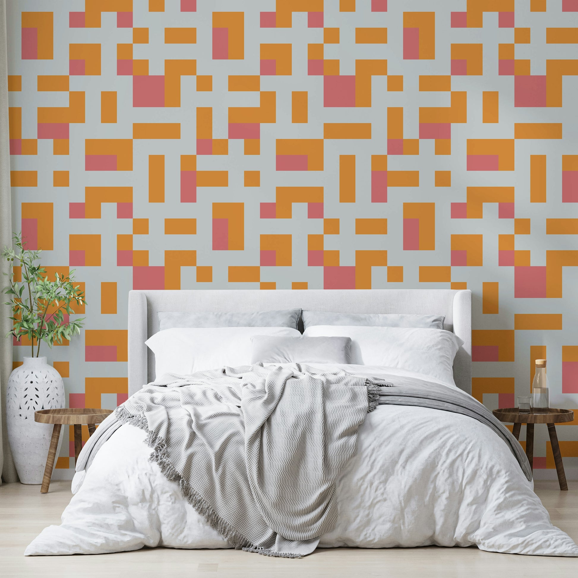 A beautiful modern blocks wallpaper mural with geometric shapes.

