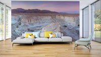 An artistic scenic vista mural on minimalist wallpaper.

