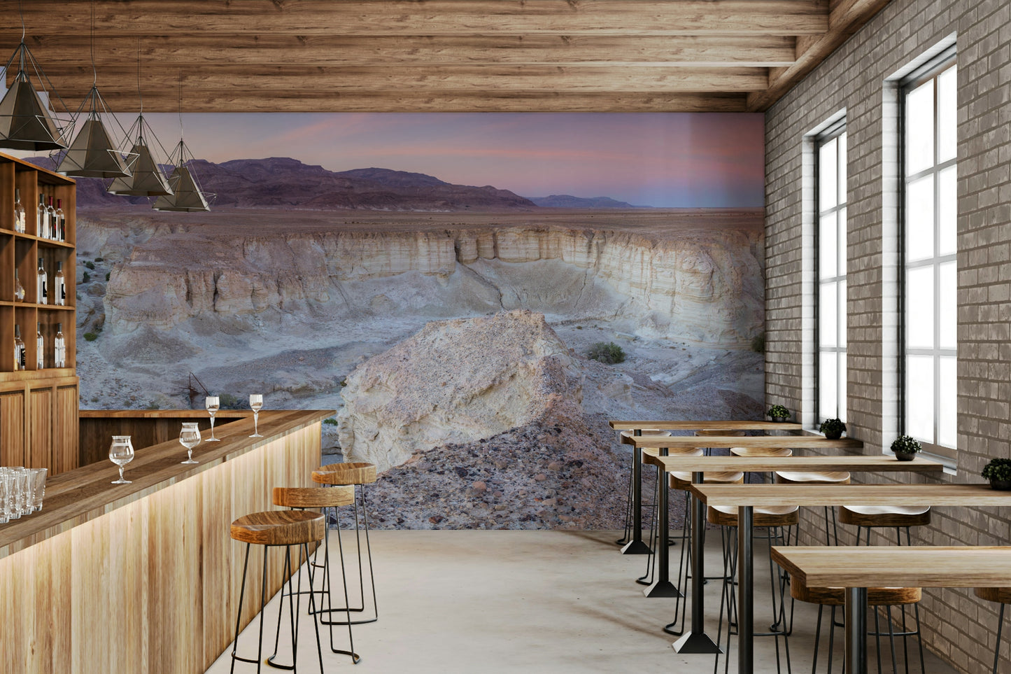 An artistic nature escape mural for home decor.

