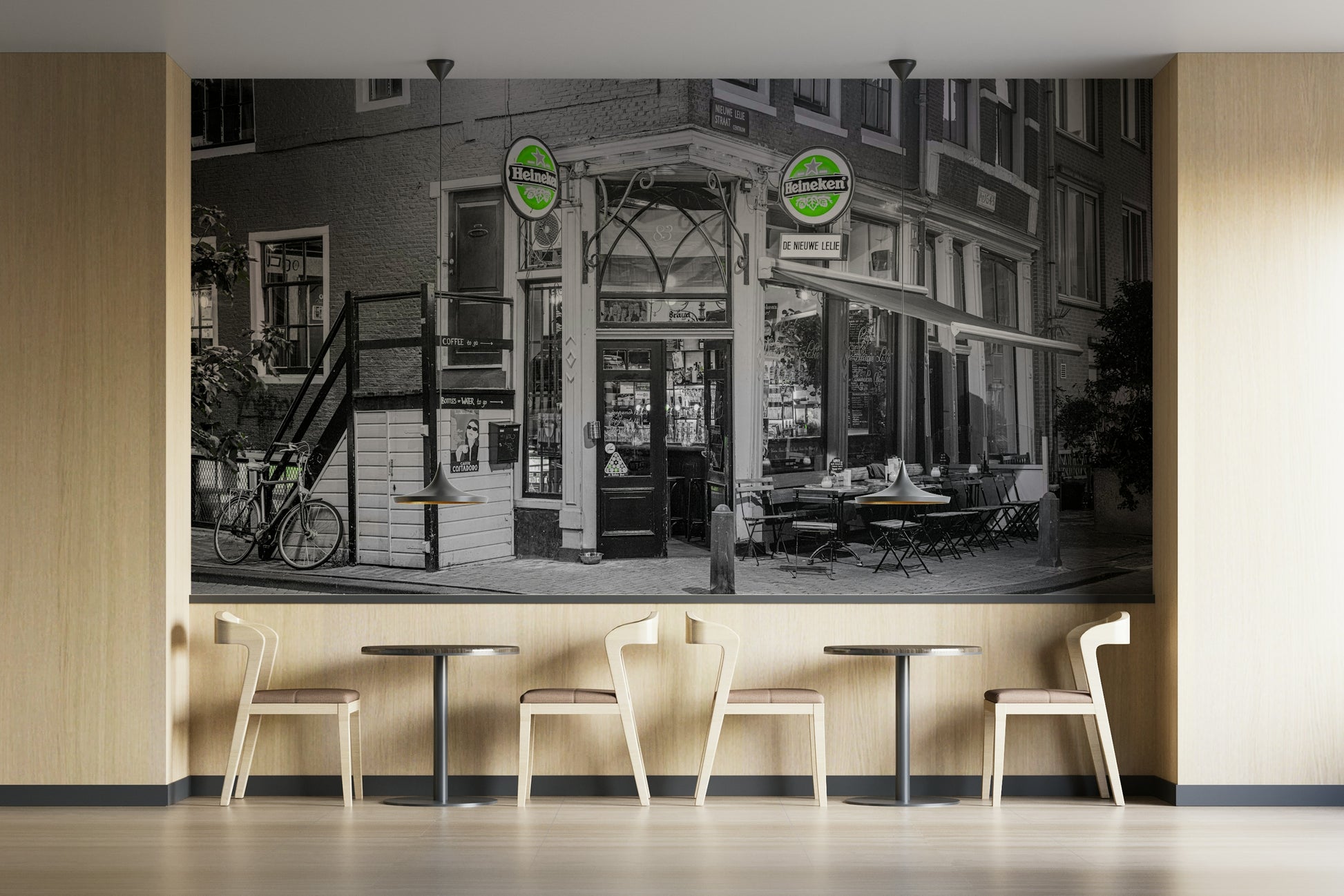 A contemplative cafe scene wallpaper mural for a feature wall.

