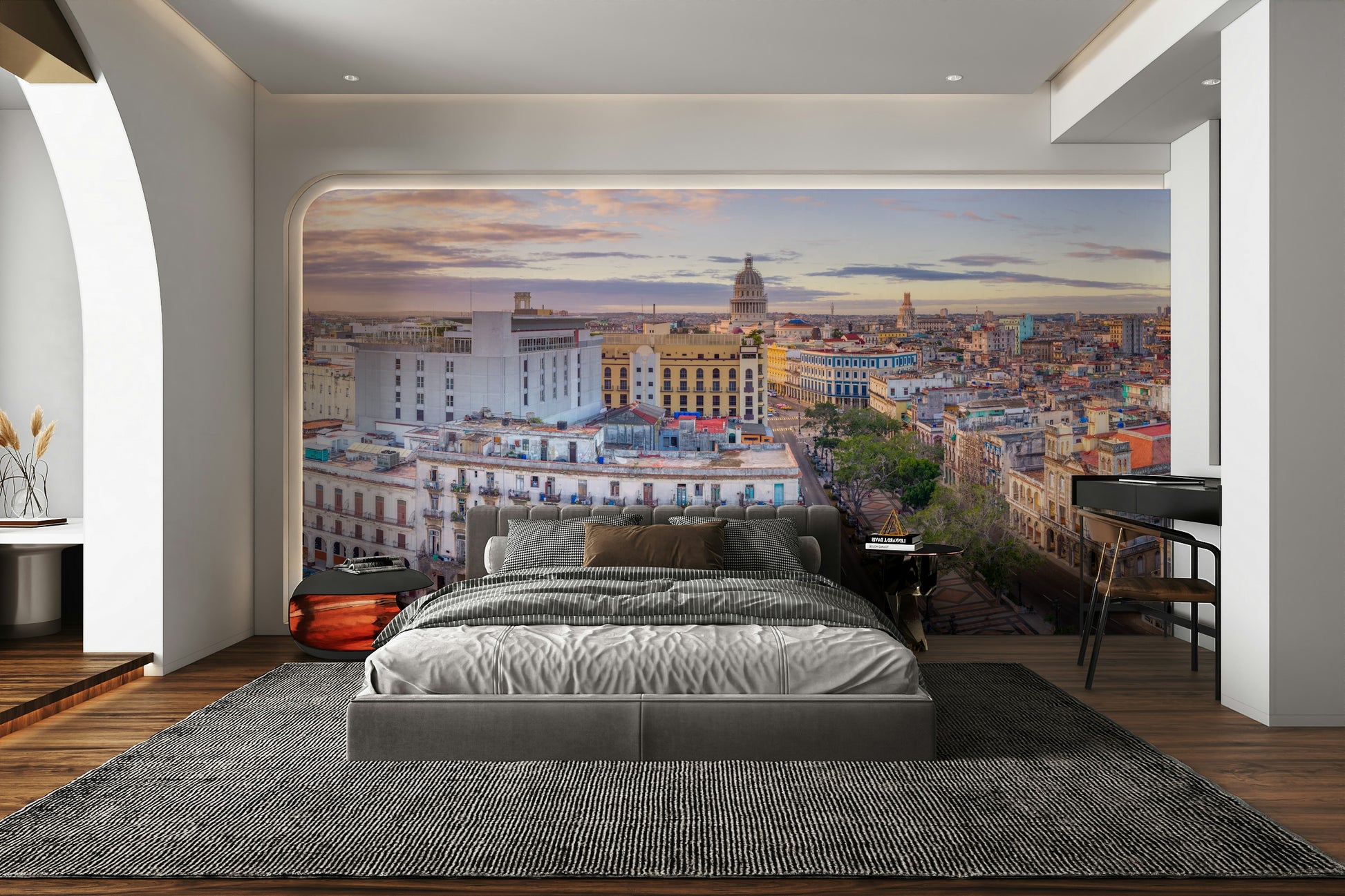 An artistic Havana cityscape mural on minimalist wallpaper.


