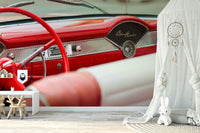 A contemplative 1950s inspired wallpaper mural for a feature wall.

