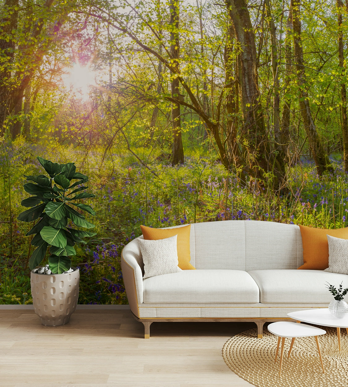 A tranquil woodland flower wall mural for your decor.

