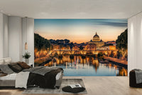 A calming ancient city wallpaper mural that defines a space.

