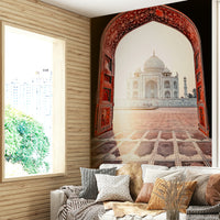 A peaceful marble building mural on decorative wallpaper.

