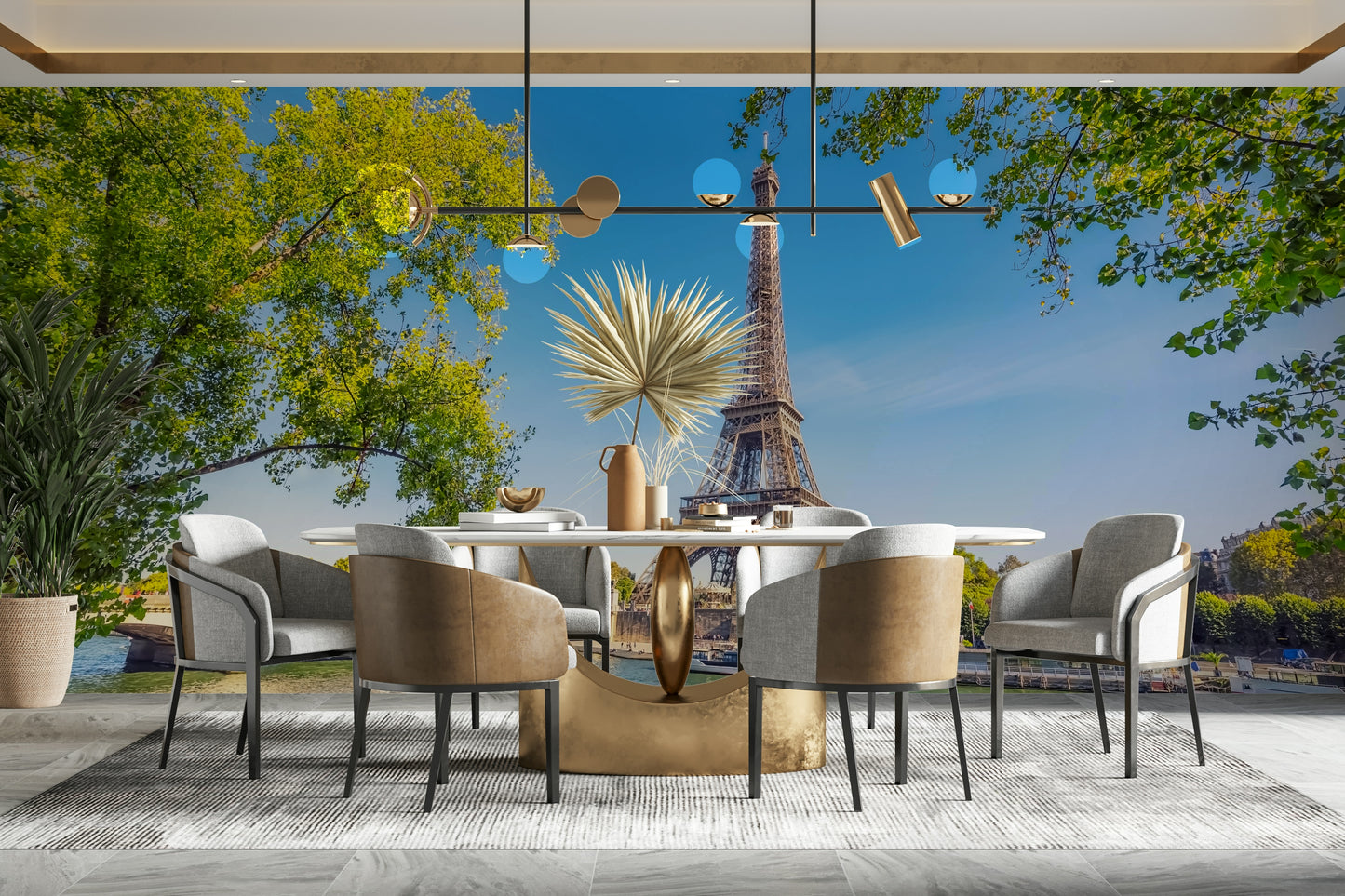 A serene Parisian street wall mural for your decor.

