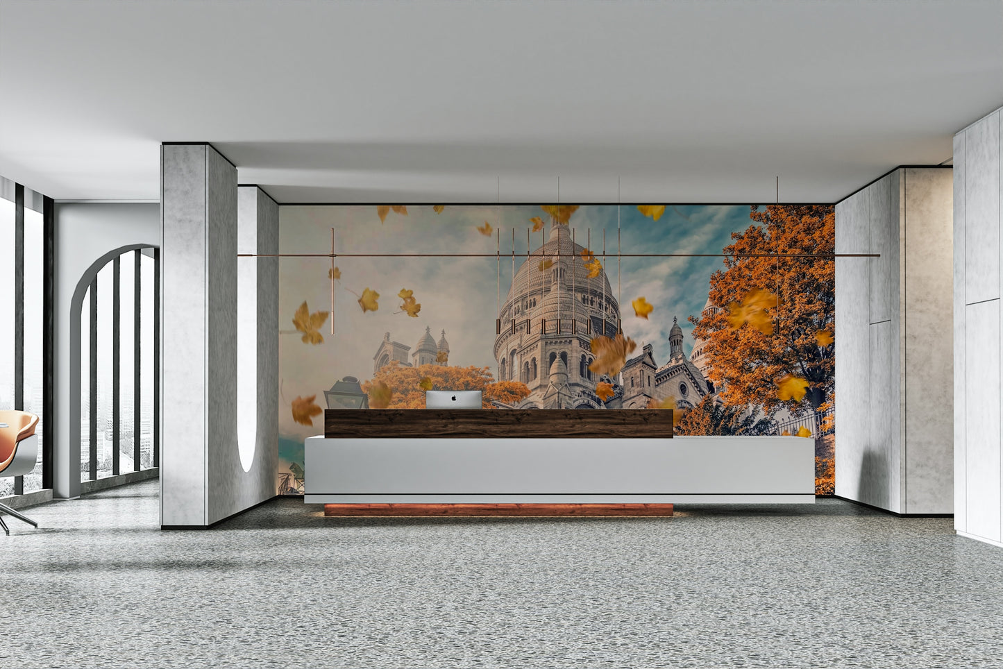 A beautiful Montmartre street wallpaper mural in autumn.

