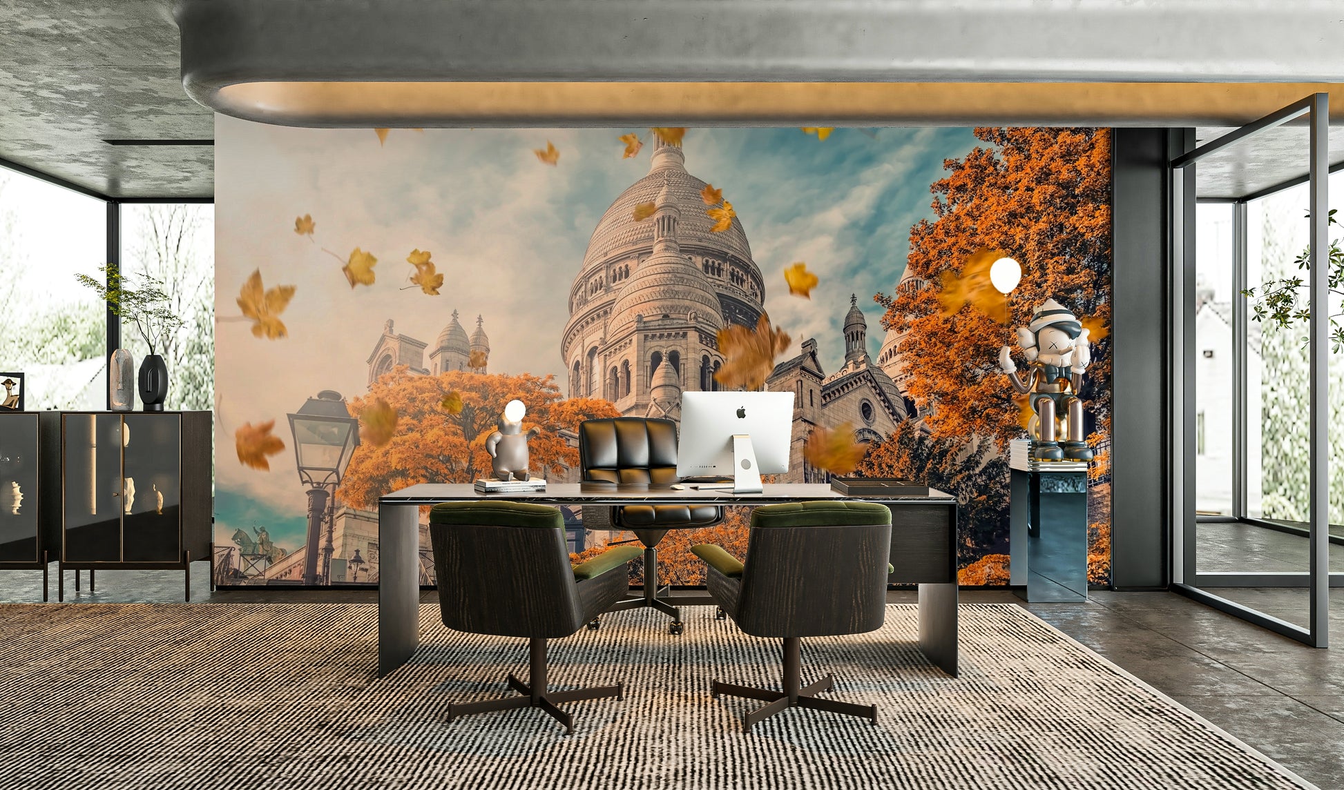 A calming Parisian cafe wallpaper mural that defines a space.

