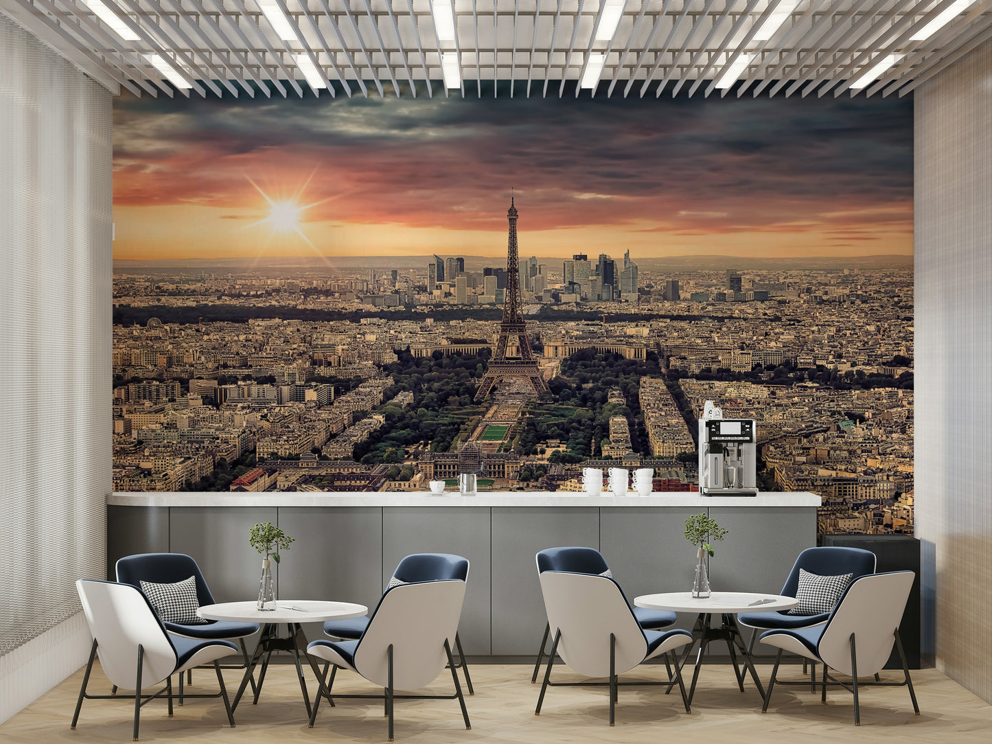 A serene Paris cityscape wall mural for your decor.

