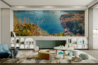 A serene Mediterranean view wall mural for your decor.

