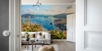 A contemplative seaside village wallpaper mural for a feature wall.

