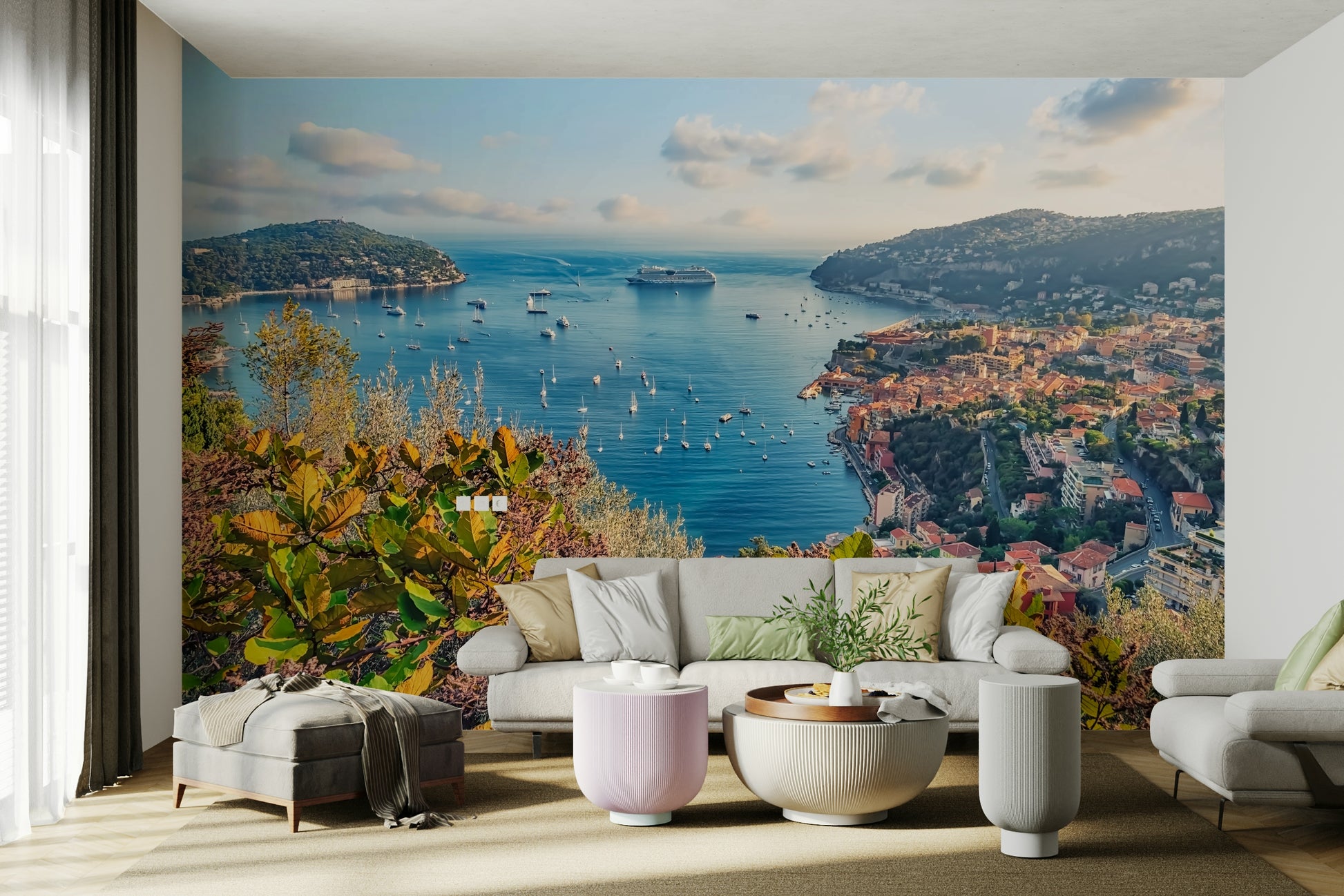 An artistic travel theme mural for home decor.

