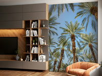 A calming exotic palm wallpaper mural that defines a space.

