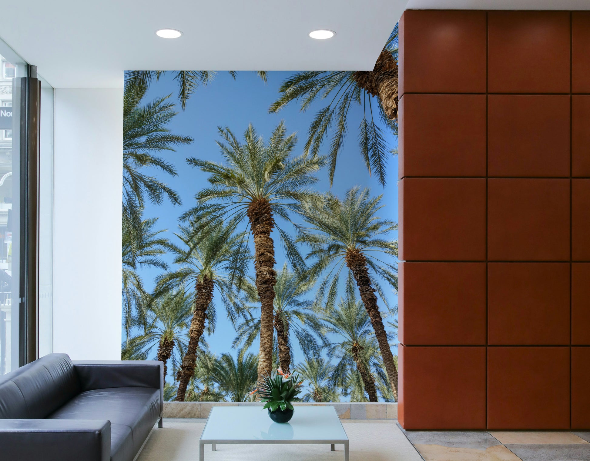 A graceful subtle leaf pattern wall mural in green tones.

