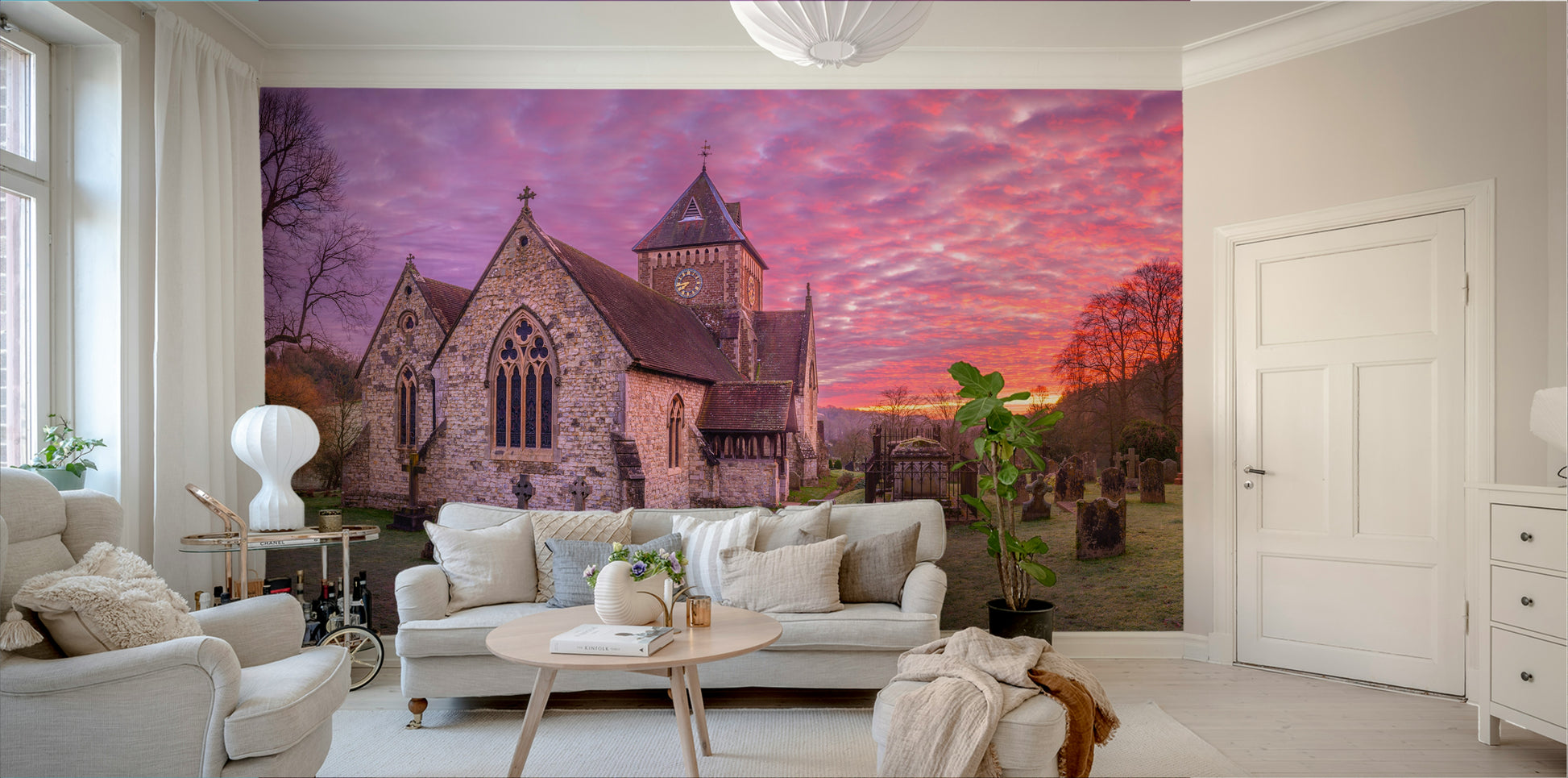An artistic sunrise theme mural for home decor.

