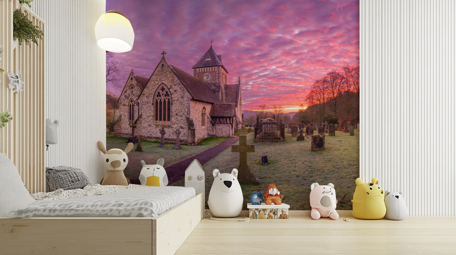 A beautiful religious building wall mural for a living room.

