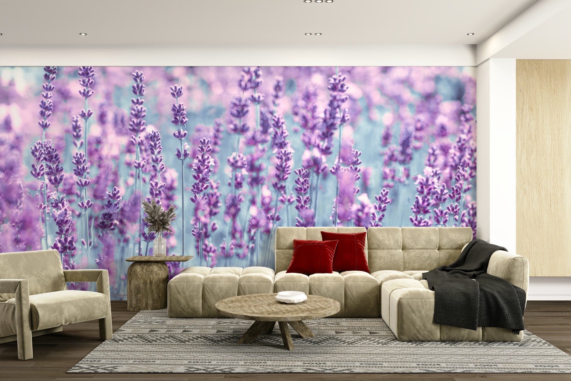 A calming serene field wallpaper mural that defines a space.

