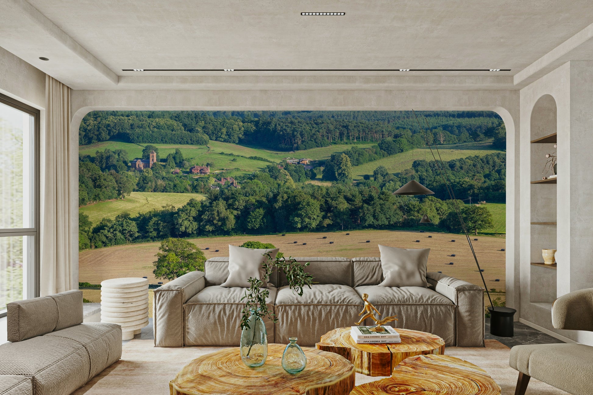 A graceful subtle hill pattern wall mural in cool, natural tones.

