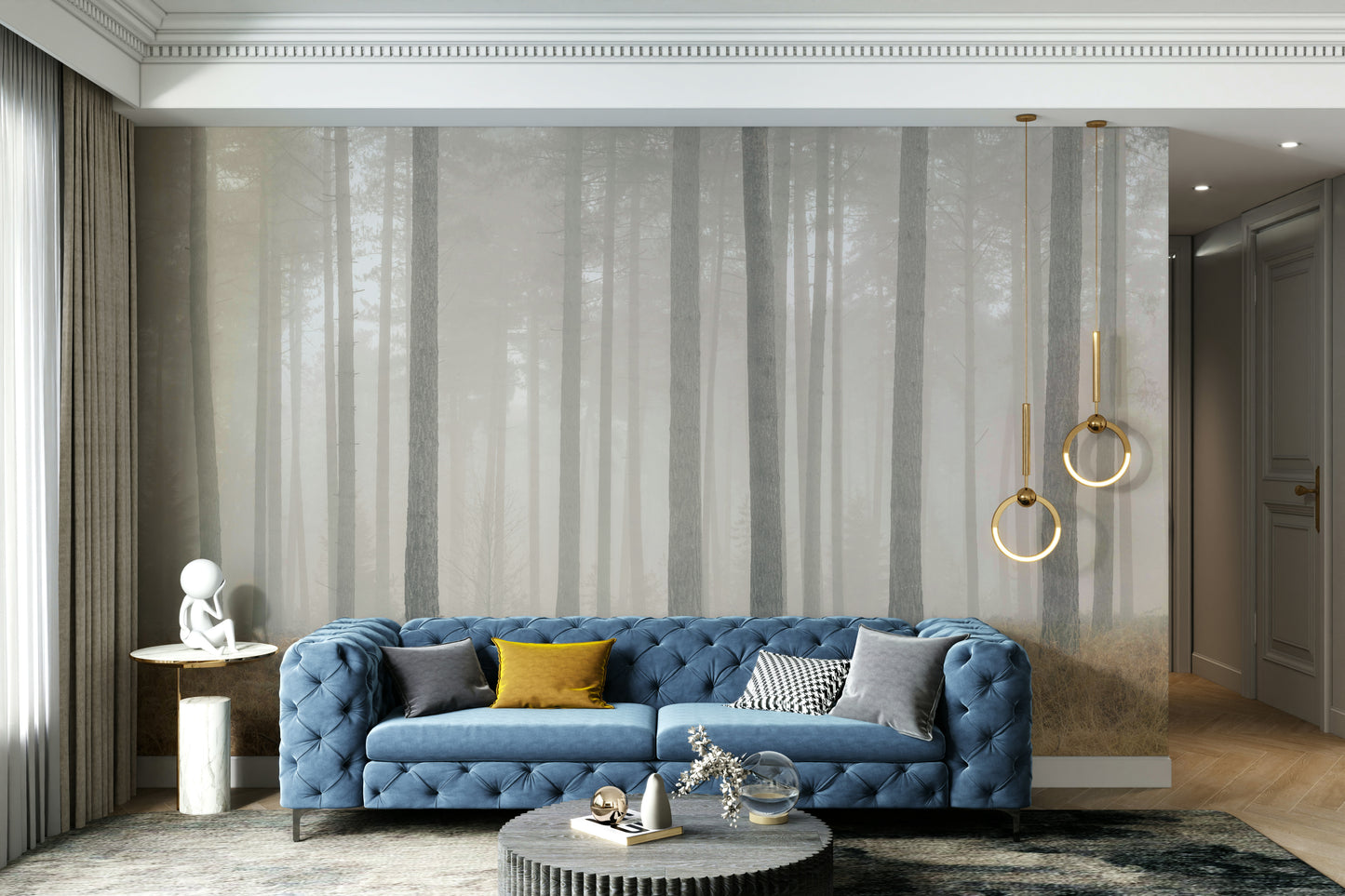 An artistic enigmatic design mural on minimalist wallpaper.

