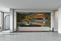 An artistic historic building mural on majestic wallpaper.

