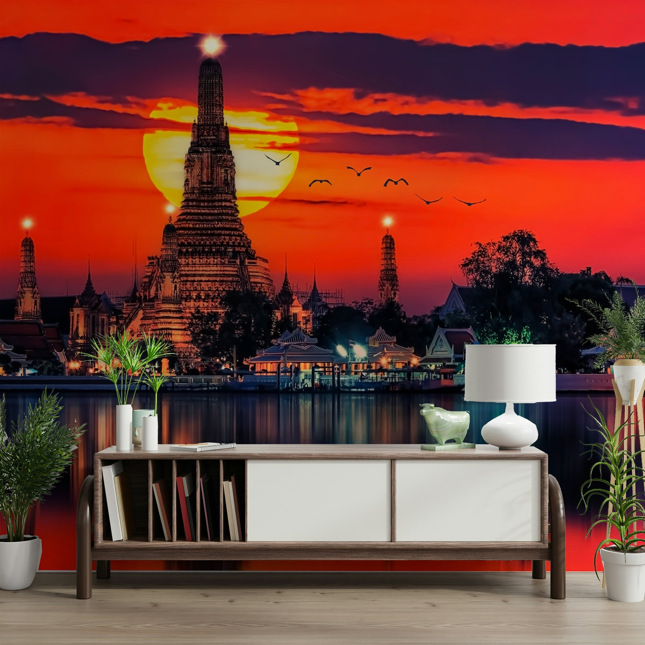 A beautiful Bangkok city wallpaper mural at twilight.

